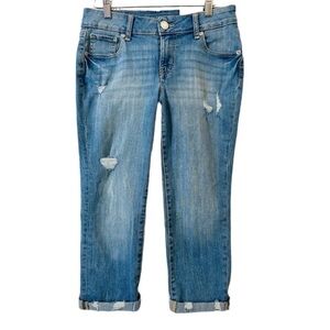 NEW! MAURICES MID RISE CAPRI Jeans Crop Distressed 28 Waist Denim NWT Womens